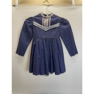 Vintage 1980s Cinderella Girls Size 6 Blue Party Dress Floral Frilly Girly